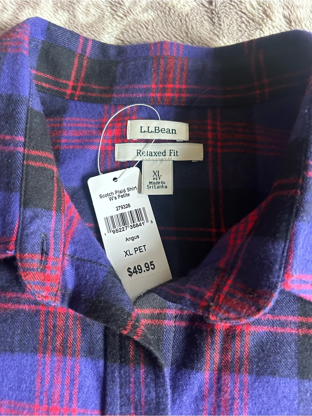 L.L. Bean Purple and Red Plaid Button-Down Shirt